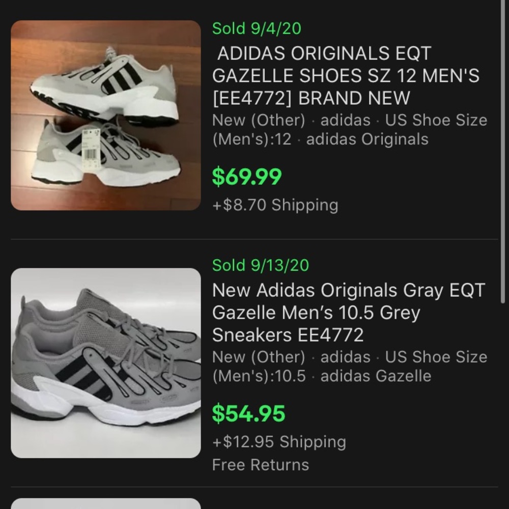 New Adidas Originals Gray EQT Gazelle Men’s 9